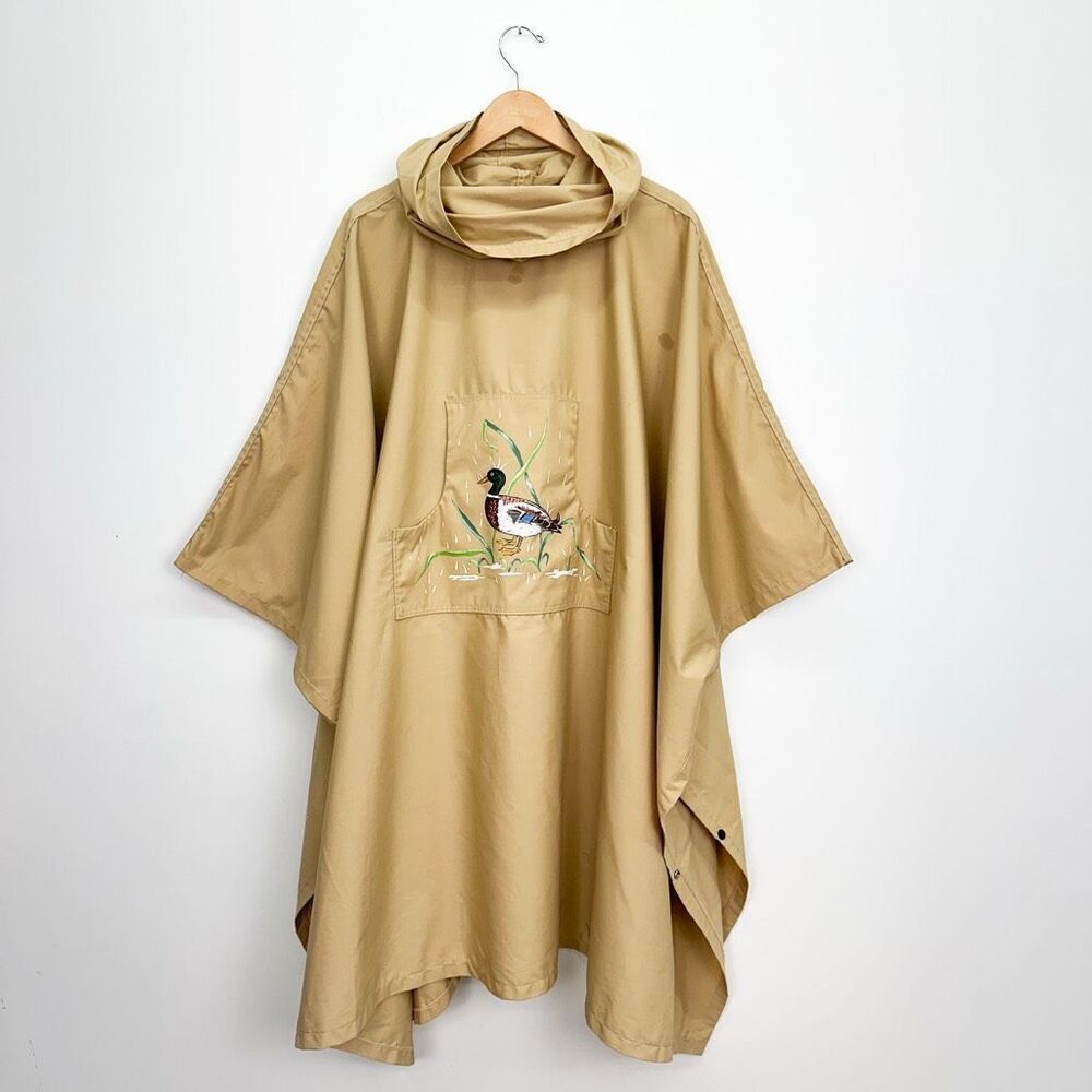 Orvis Vintage 1960s Unisex Hand Painted Mallard Duck Tan Fly Fishing Poncho Snap